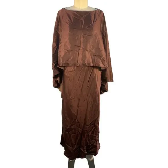 Jason Wu Elegant Brown Mixed Media Cape Dress Size 6 NWT